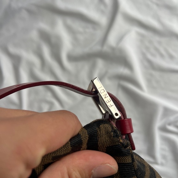 Fendi Mamma Baguette Shoulder Bag Monogram Zucca FF Brown Red Vintage W Dust Bag - Picture 6 of 16